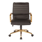 Chaise de bureau mi-haute en similicuir avec piètement doré
