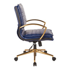 Chaise de bureau mi-haute en similicuir avec piètement doré