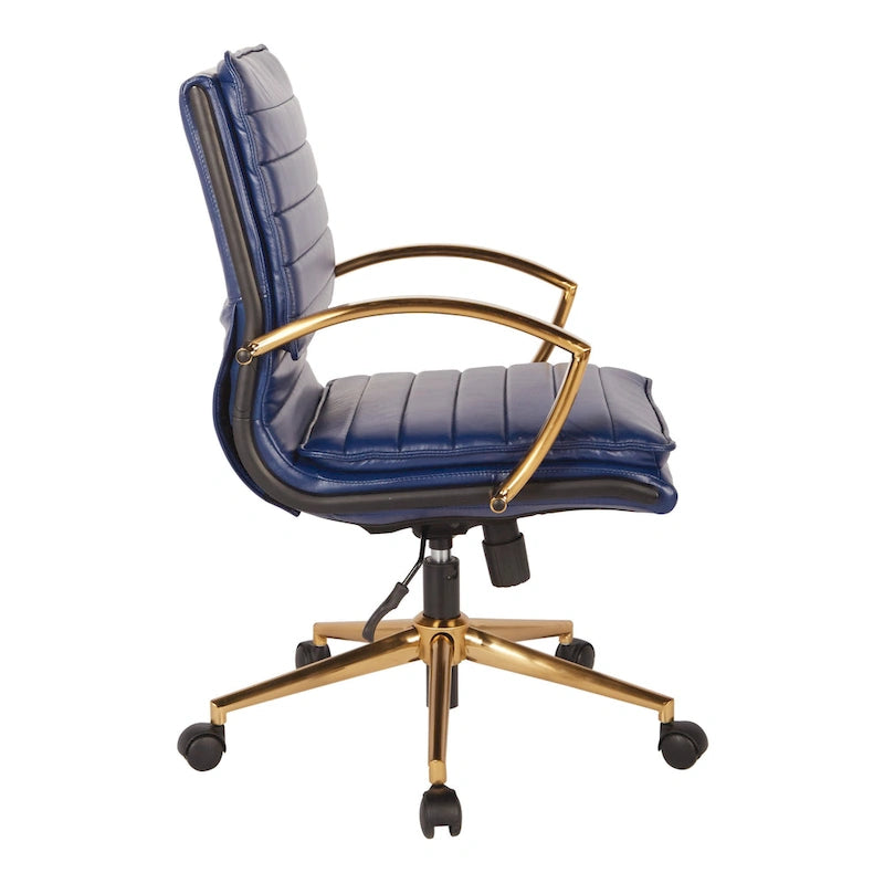 Chaise de bureau mi-haute en similicuir avec piètement doré