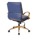 Chaise de bureau mi-haute en similicuir avec piètement doré
