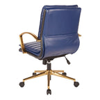 Chaise de bureau mi-haute en similicuir avec piètement doré