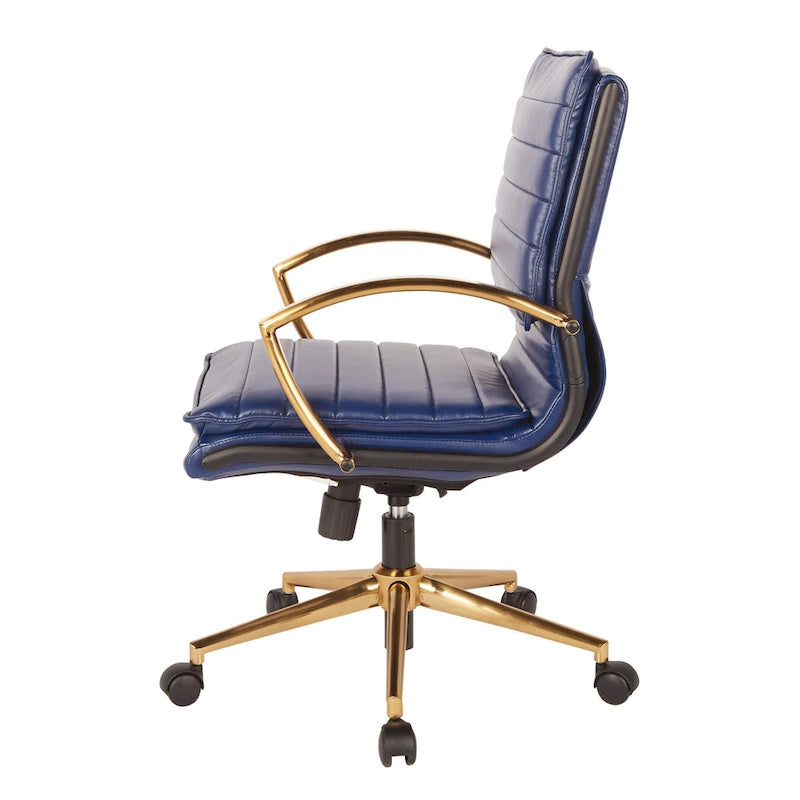 Chaise de bureau mi-haute en similicuir avec piètement doré