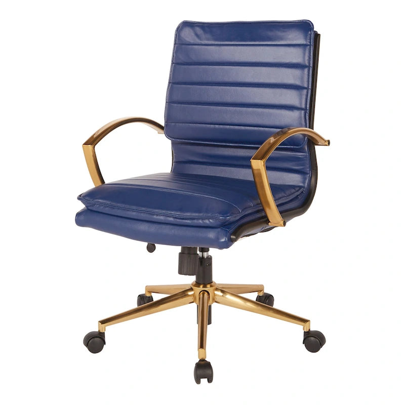 Chaise de bureau mi-haute en similicuir avec piètement doré