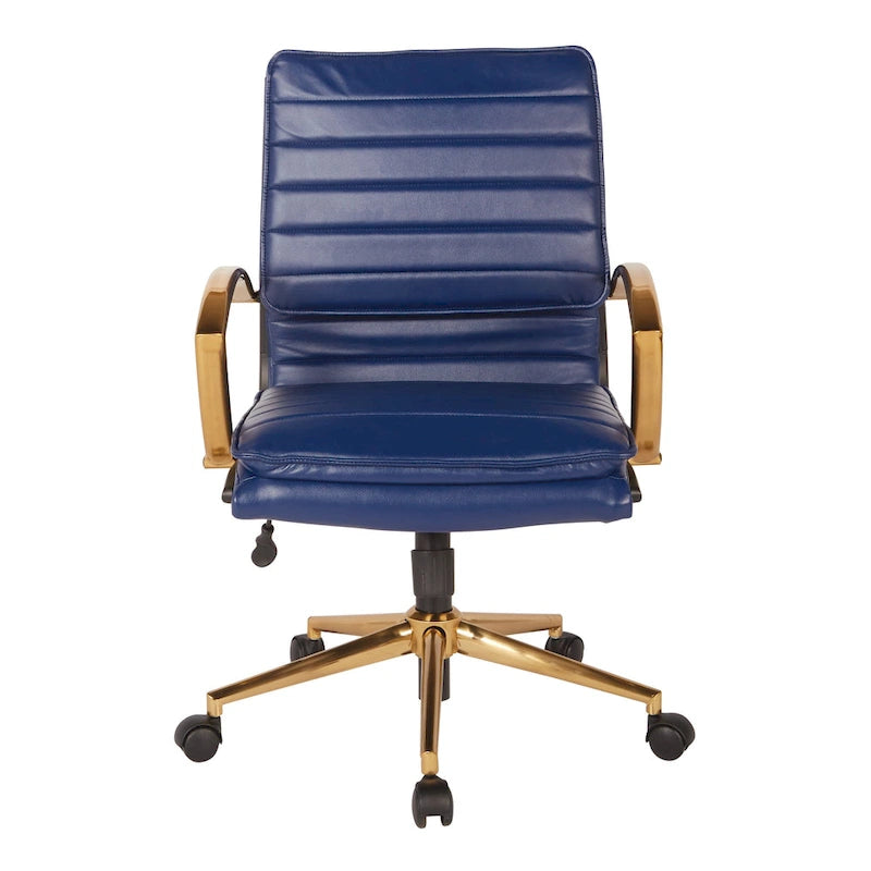 Chaise de bureau mi-haute en similicuir avec piètement doré