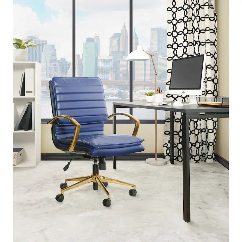 Chaise de bureau mi-haute en similicuir avec piètement doré