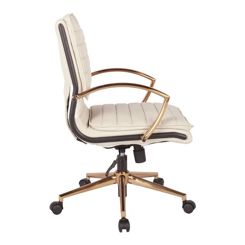 Chaise de bureau mi-haute en similicuir avec piètement doré