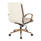 Chaise de bureau mi-haute en similicuir avec piètement doré