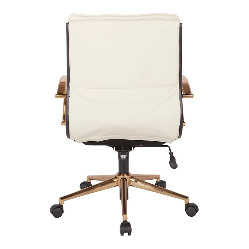 Chaise de bureau mi-haute en similicuir avec piètement doré