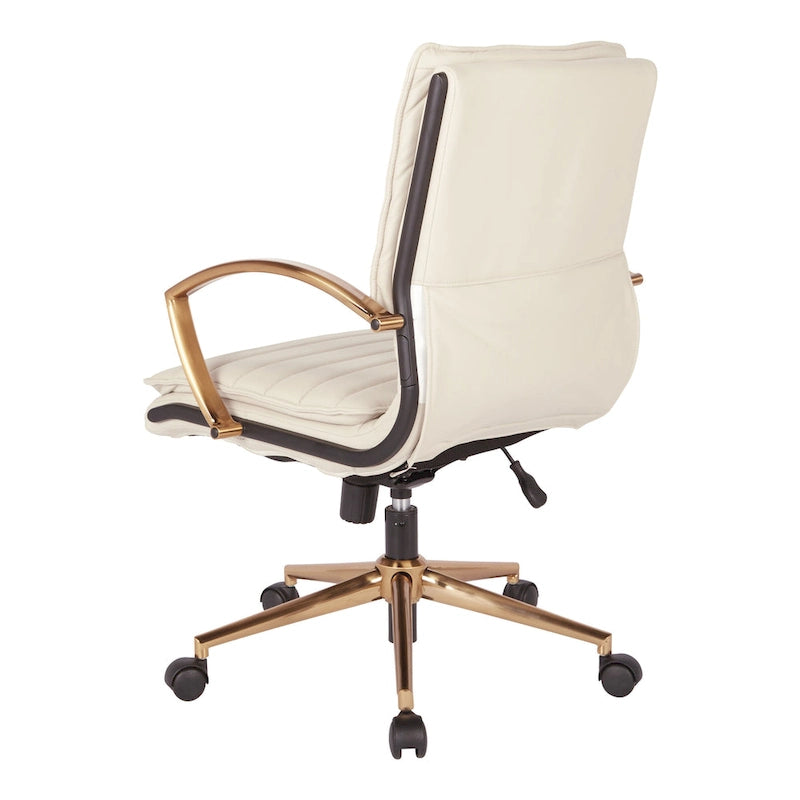 Chaise de bureau mi-haute en similicuir avec piètement doré