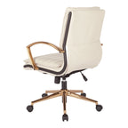 Chaise de bureau mi-haute en similicuir avec piètement doré