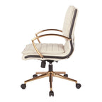 Chaise de bureau mi-haute en similicuir avec piètement doré
