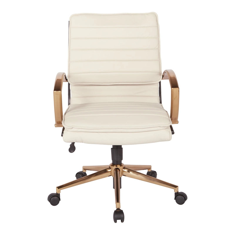 Chaise de bureau mi-haute en similicuir avec piètement doré