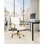 Chaise de bureau mi-haute en similicuir avec piètement doré