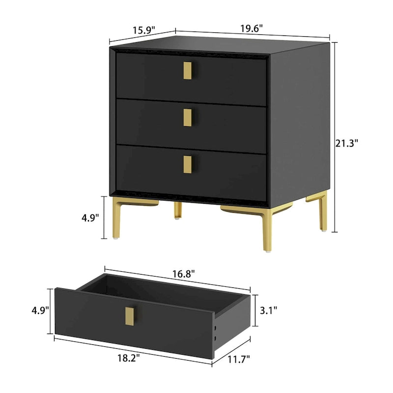 Table de chevet à 3 tiroirs avec niche ouverte