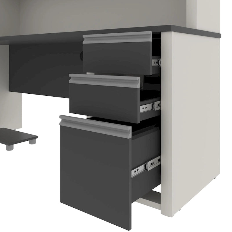 Bureau d'angle 72W avec huche et caisson – Solution de rangement et d'espace de travail