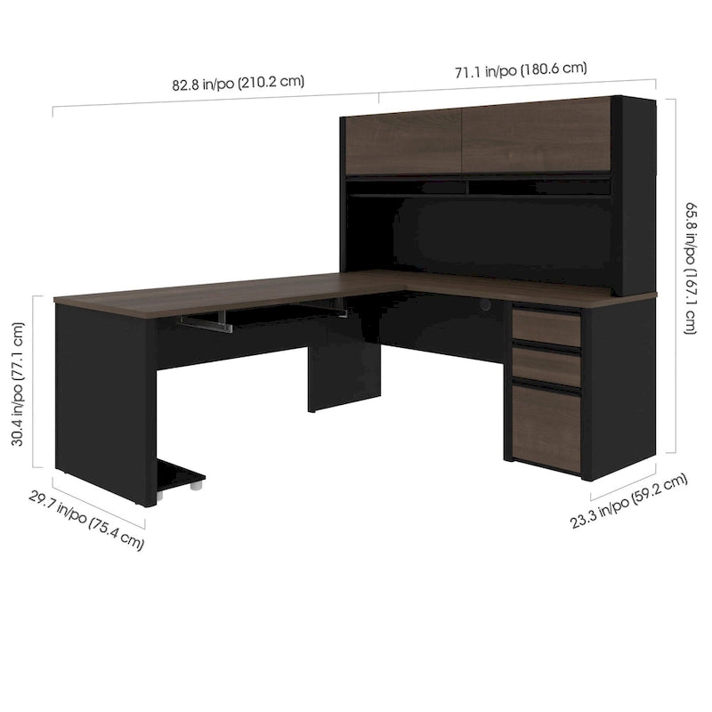 Bureau d'angle 72W avec huche et caisson – Solution de rangement et d'espace de travail
