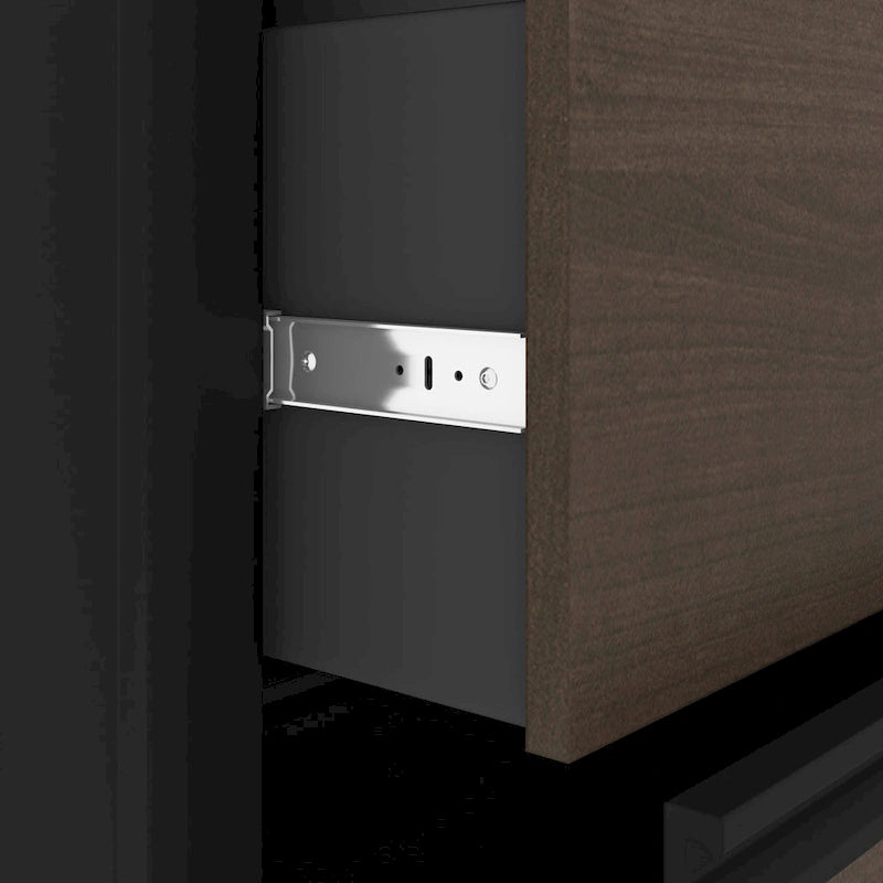 Bureau d'angle 72W avec huche et caisson – Solution de rangement et d'espace de travail