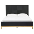 Ensemble de chambre à coucher 5 pièces Chevron sculpté – Lit à panneaux de bois, commode, miroir et tables de chevet