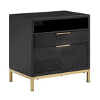 Ensemble de chambre à coucher 5 pièces Chevron sculpté – Lit à panneaux de bois, commode, miroir et tables de chevet