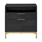 Ensemble de chambre à coucher 5 pièces Chevron sculpté – Lit à panneaux de bois, commode, miroir et tables de chevet