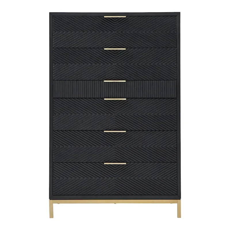 Ensemble de chambre à coucher 5 pièces Chevron sculpté – Lit à panneaux de bois, commode, miroir et tables de chevet