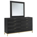 Ensemble de chambre à coucher 5 pièces Chevron sculpté – Lit à panneaux de bois, commode, miroir et tables de chevet