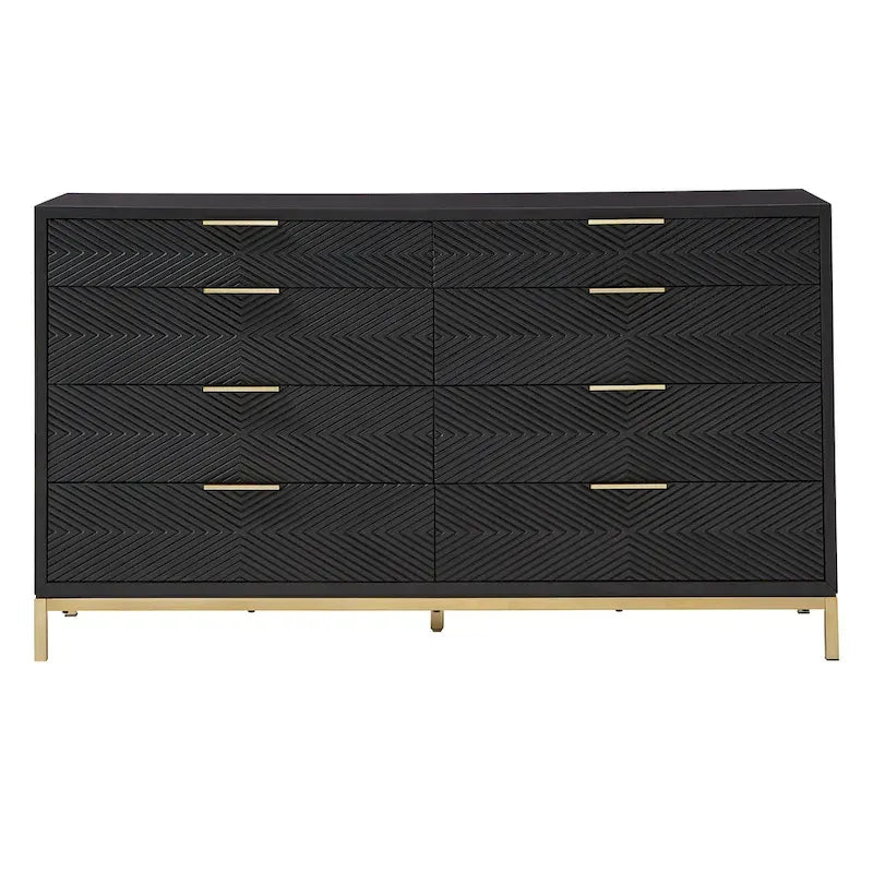 Ensemble de chambre à coucher 5 pièces Chevron sculpté – Lit à panneaux de bois, commode, miroir et tables de chevet