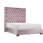 Lit capitonné en velours rose Newell – Tête de lit capitonnée à boutons, King & Queen