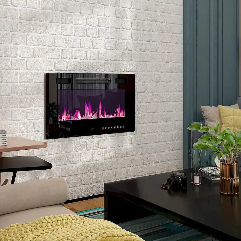 Meuble TV laqué brillant avec cheminée électrique en option