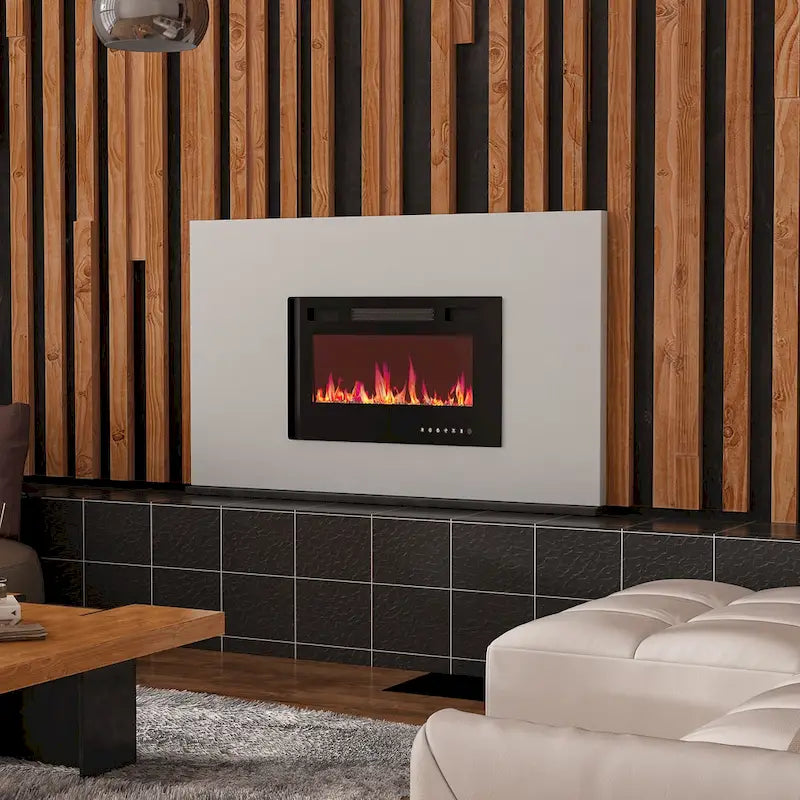 Meuble TV laqué brillant avec cheminée électrique en option