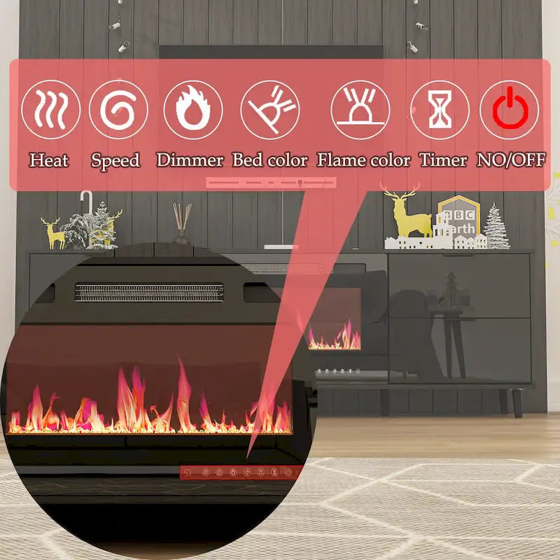 Meuble TV laqué brillant avec cheminée électrique en option