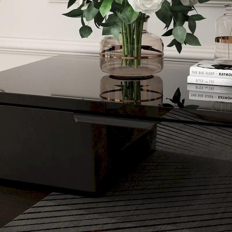 Meuble TV laqué brillant avec cheminée électrique en option