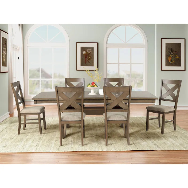 Ensemble de salle à manger 7 pièces extensible en bois – Table et 6 chaises, pin marron glacé
