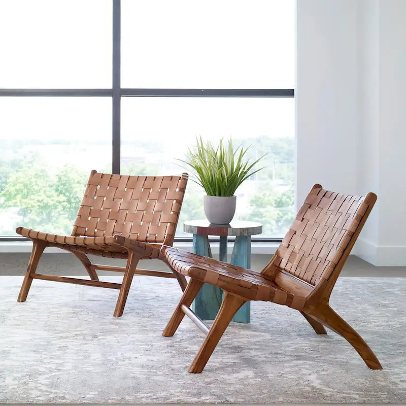 Fauteuil d'appoint en cuir tressé – Design tressé, Siège d'exception fabriqué à la main