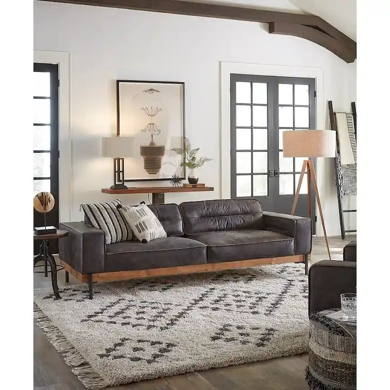 Canapé Chiavari en cuir ébène vieilli – Assise classique capitonnée pour salon