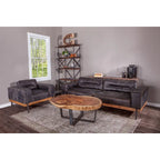 Canapé Chiavari en cuir ébène vieilli – Assise classique capitonnée pour salon