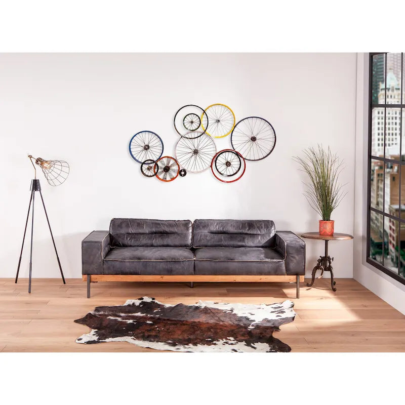 Canapé Chiavari en cuir ébène vieilli – Assise classique capitonnée pour salon