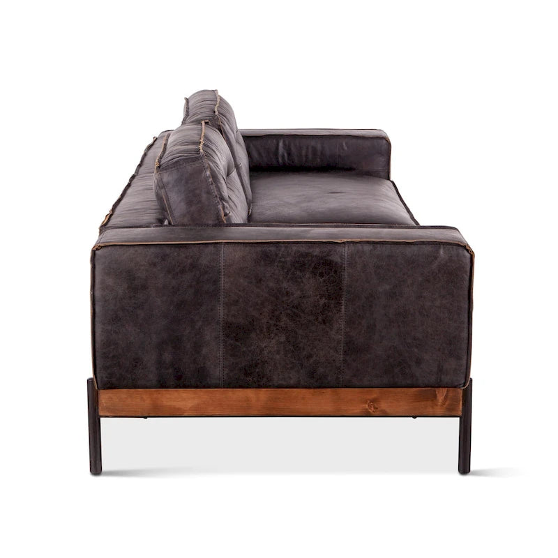 Canapé Chiavari en cuir ébène vieilli – Assise classique capitonnée pour salon