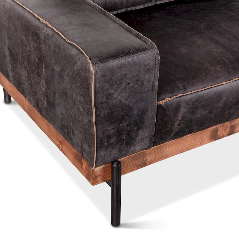 Canapé Chiavari en cuir ébène vieilli – Assise classique capitonnée pour salon