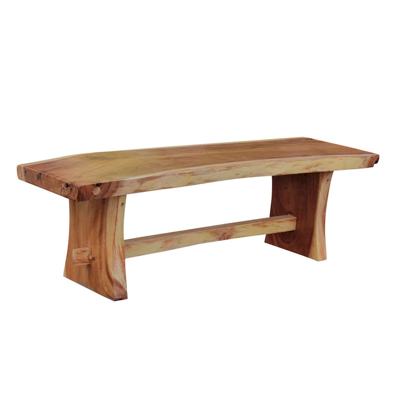 Banc sans dossier en bois de Suar massif à bord naturel – Fait main, 175 cm de large, Intérieur/Extérieur