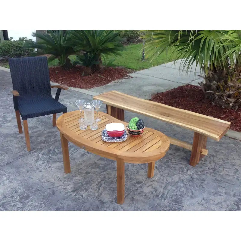 Banc sans dossier en bois de Suar massif à bord naturel – Fait main, 175 cm de large, Intérieur/Extérieur