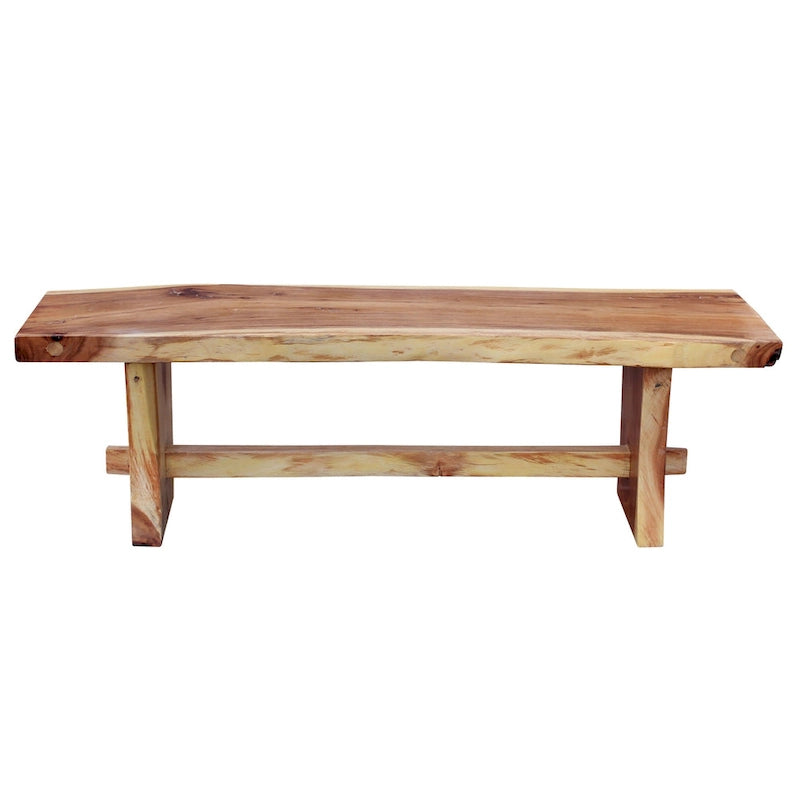 Banc sans dossier en bois de Suar massif à bord naturel – Fait main, 175 cm de large, Intérieur/Extérieur