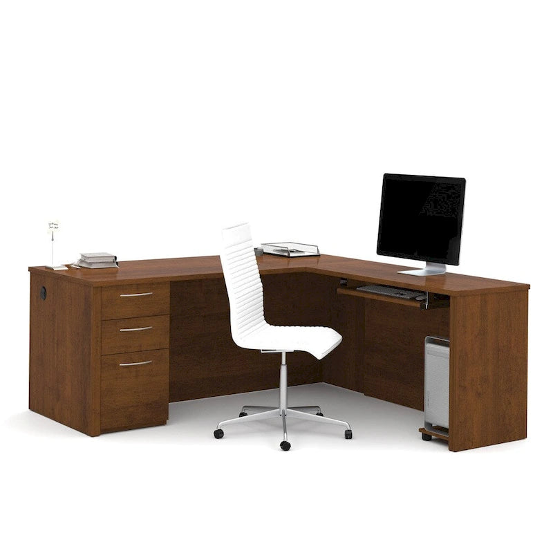 Bureau d'angle marron avec tiroir pour clavier et 3 tiroirs