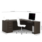 Bureau d'angle marron avec tiroir pour clavier et 3 tiroirs
