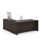 Bureau d'angle marron avec tiroir pour clavier et 3 tiroirs