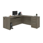 Bureau d'angle marron avec tiroir pour clavier et 3 tiroirs