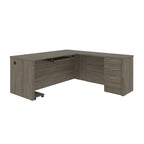 Bureau d'angle marron avec tiroir pour clavier et 3 tiroirs