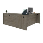 Bureau d'angle marron avec tiroir pour clavier et 3 tiroirs