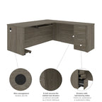 Bureau d'angle marron avec tiroir pour clavier et 3 tiroirs