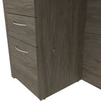 Bureau d'angle marron avec tiroir pour clavier et 3 tiroirs